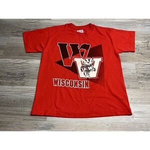 Vintage‎ 90's Wisconsin Badgers University T-Shirt Size Small Red Single Stitch